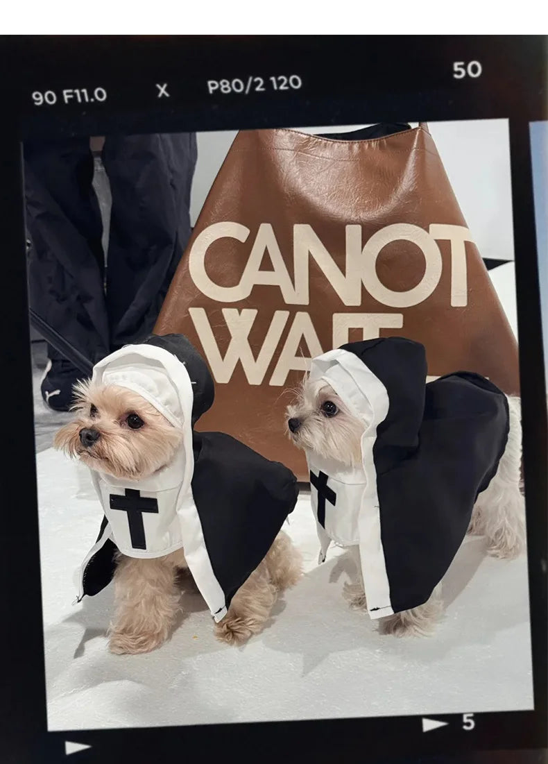 Funny Dog Cat Nun Costume – Halloween Pet Outfit with Cute Cape for Small & Medium Pets