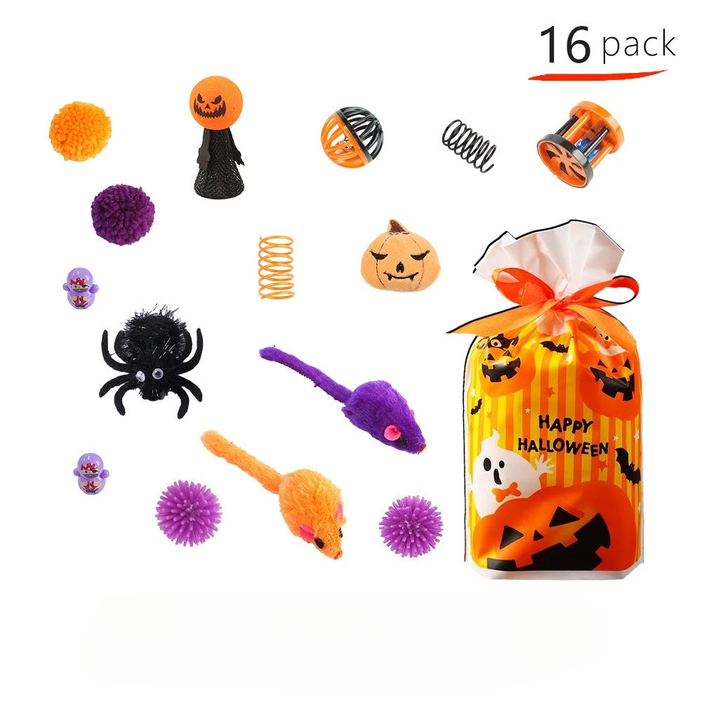 Pumpkin Bat Spider Cat Toy Set