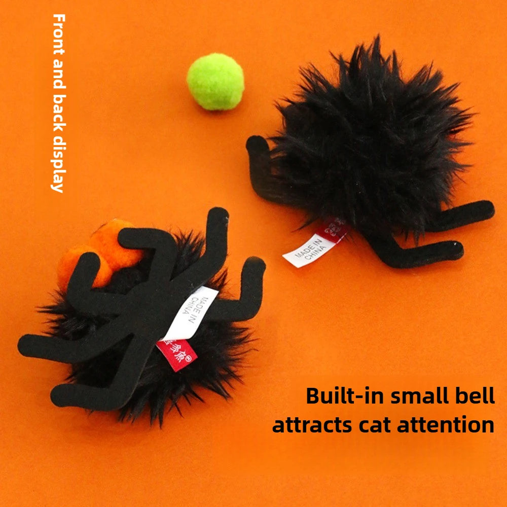 Halloween Catnip Toys That Can't Be Easily Bitten Funny Cat Pet Supplie Plush Long Haired Spiders with Bells Interactive Cat Toy