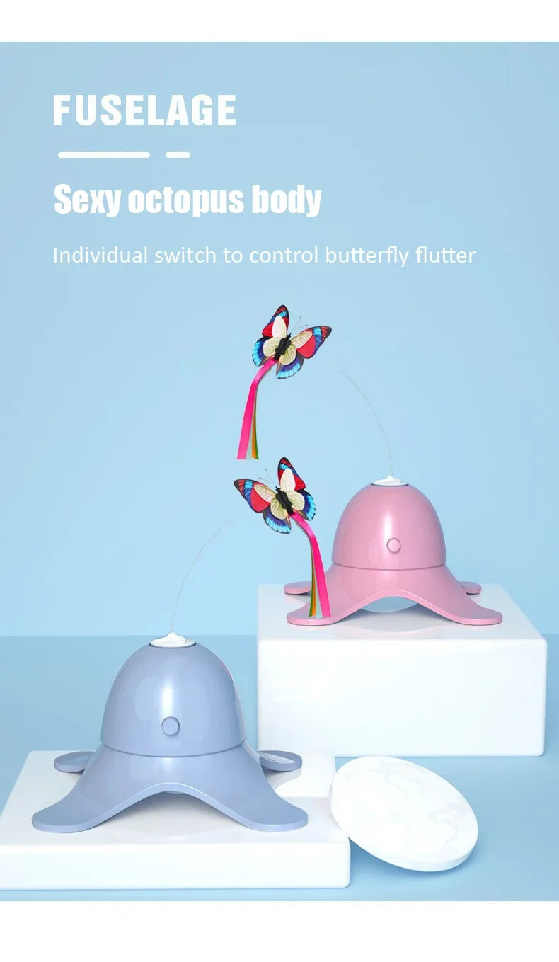 Cat Toys Electric Self-Hi Butterfly Turntable Toys Not Easily Poured Smart Teaser Cats Stick Replaceable Butterflies Supplies