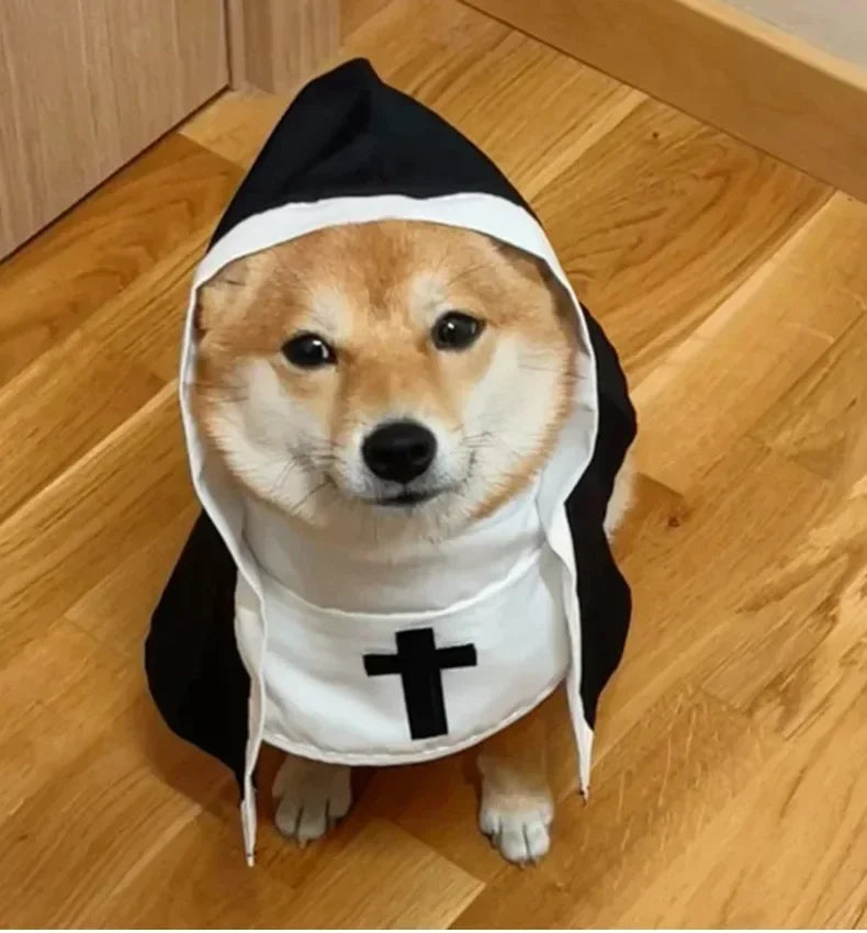 Funny Dog Cat Nun Costume – Halloween Pet Outfit with Cute Cape for Small & Medium Pets