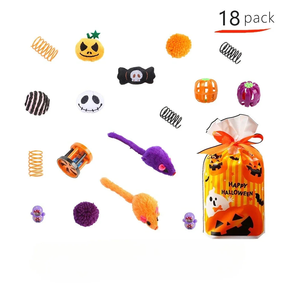 Pumpkin Bat Spider Cat Toy Set