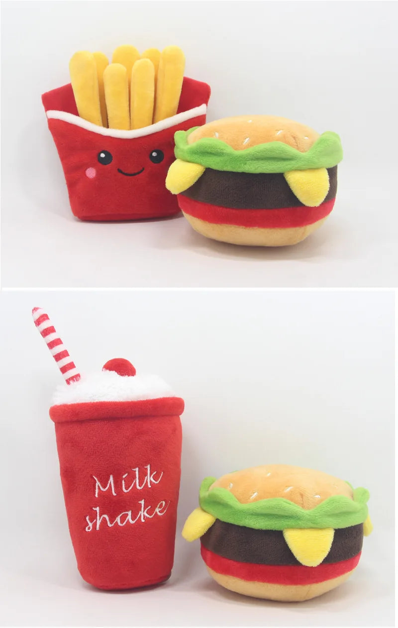 Hamburger Pet Dog Chew Safe Milkshake Funny Dog Chew Toy Comfortable Puppy Molar Toy Pizza Plush Doll Pet Supplies Accessories