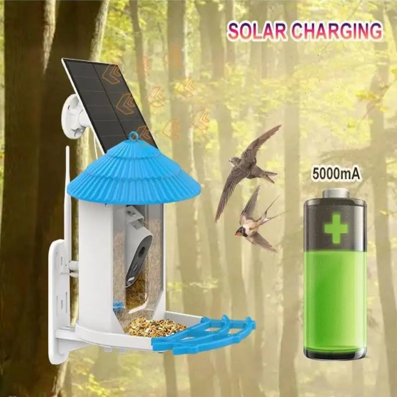 Bird Smart Feeder with Camera 2.5k HD Solar Low Power Night Vision IP66 Waterproof Real Bird Species Feeder