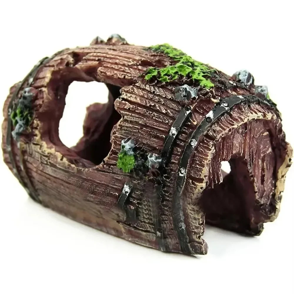 Aquarium Artificial Barrel Cave Resin Ornaments Decorations