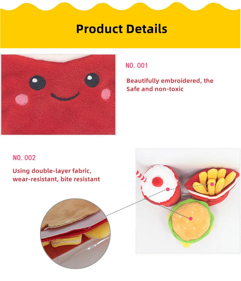 Hamburger Pet Dog Chew Safe Milkshake Funny Dog Chew Toy Comfortable Puppy Molar Toy Pizza Plush Doll Pet Supplies Accessories