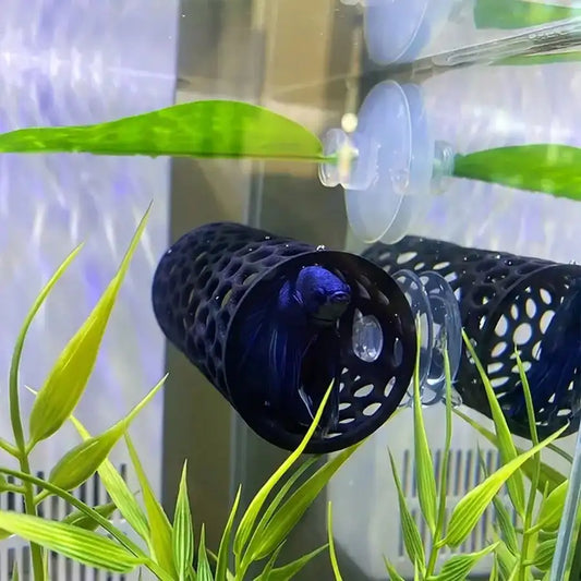 Aquarium Fish Hideout Black Hollow Tube with Suction Cup for Betta and Small Fish Tank Decoration