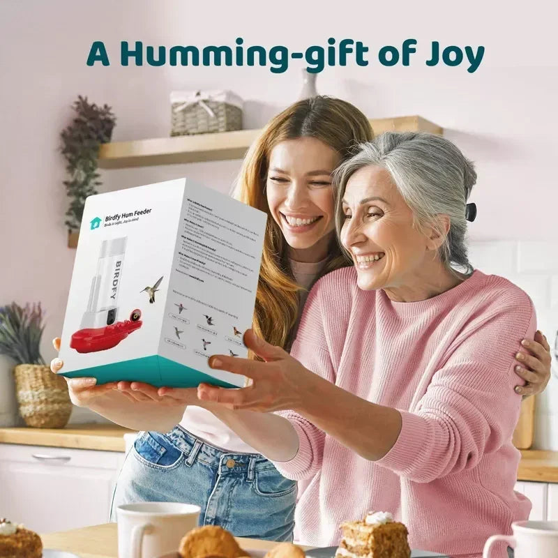 Smart Hummingbird Feeder with HD Cameras Solar Powered AI Bird Recognition Motion Detection Weatherproof 20oz Nectar Reservoir