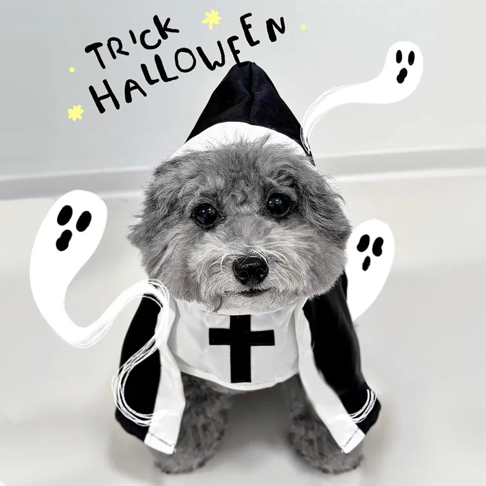 Funny Dog Cat Nun Costume – Halloween Pet Outfit with Cute Cape for Small & Medium Pets