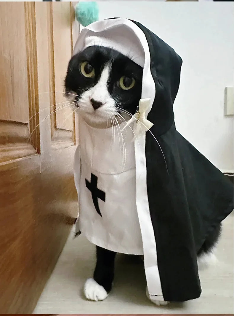 Funny Dog Cat Nun Costume – Halloween Pet Outfit with Cute Cape for Small & Medium Pets