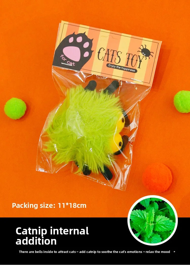 Halloween Catnip Toys That Can't Be Easily Bitten Funny Cat Pet Supplie Plush Long Haired Spiders with Bells Interactive Cat Toy