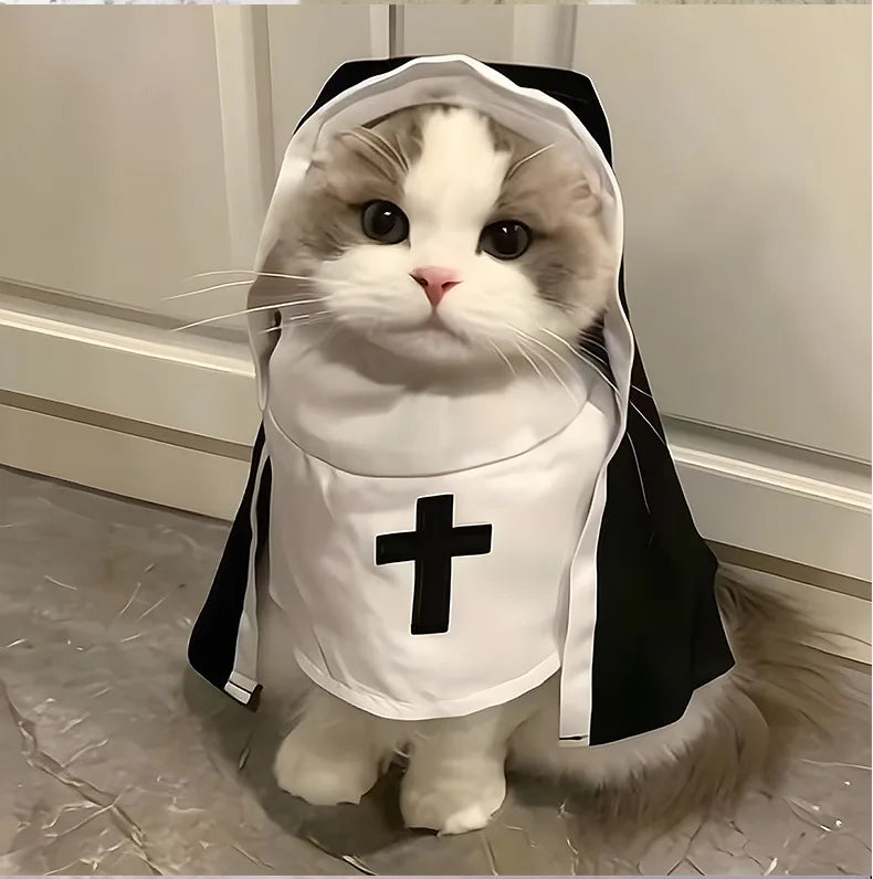 Funny Dog Cat Nun Costume – Halloween Pet Outfit with Cute Cape for Small & Medium Pets