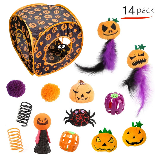 Pet Cat Halloween Toys Interactive Kitten Toy Funny Cat Tunnel Stick Sisal Mouse Bell Combination Set Kitten Toys Pet Products