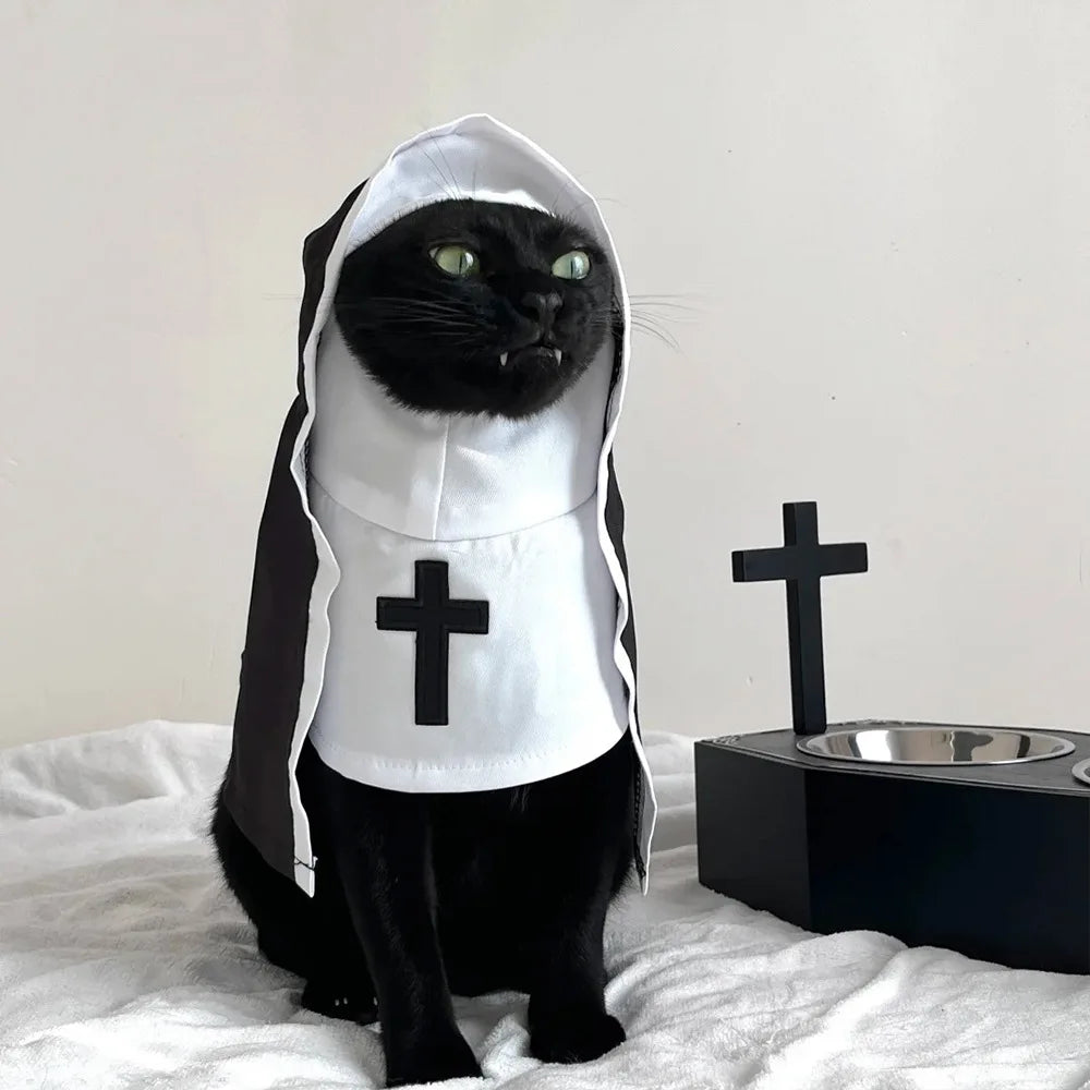 Funny Dog Cat Nun Costume – Halloween Pet Outfit with Cute Cape for Small & Medium Pets