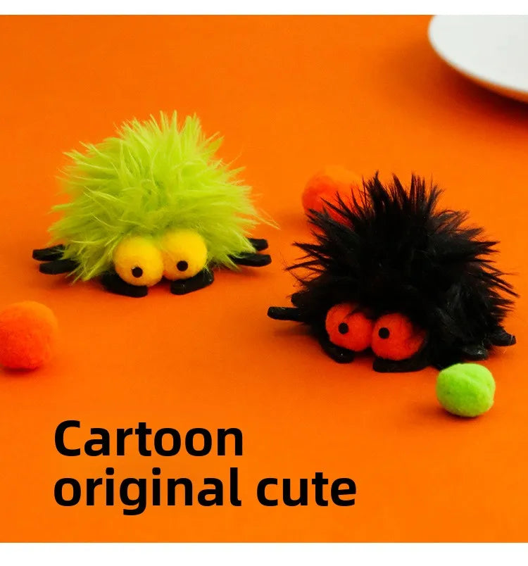 Halloween Catnip Toys That Can't Be Easily Bitten Funny Cat Pet Supplie Plush Long Haired Spiders with Bells Interactive Cat Toy