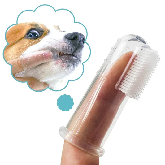 Pet toothbrush with a dog's face inset on a white background
