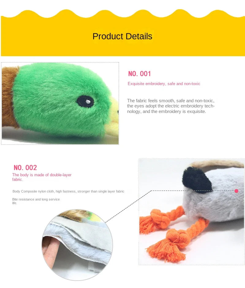 Dog Chew Toys Cute Plush Duck Sound Toy Stuffed Squeaky Animal Squeak Dog Toy Cleaning Tooth Dog Chew Rope Toys