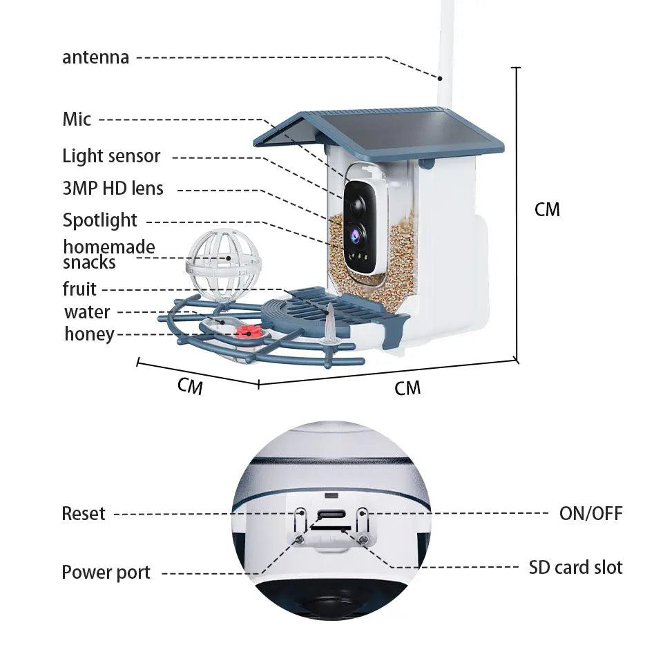 XVIM 3MP WiFi Automatic Smart Bird Feeder Motion Detection Color Night Vision Device  iCSee App Control Sunlight Wildlife Camera