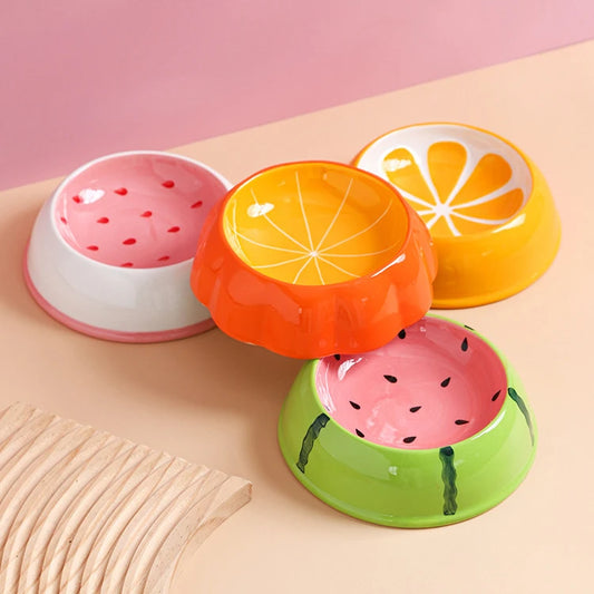 "Ceramic Pet Bowl – Cute Fruit Shapes for Cats & Small Dogs"