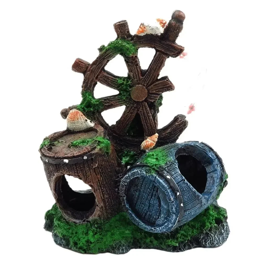 Aquarium Artificial Barrel Cave Resin Ornaments Decorations