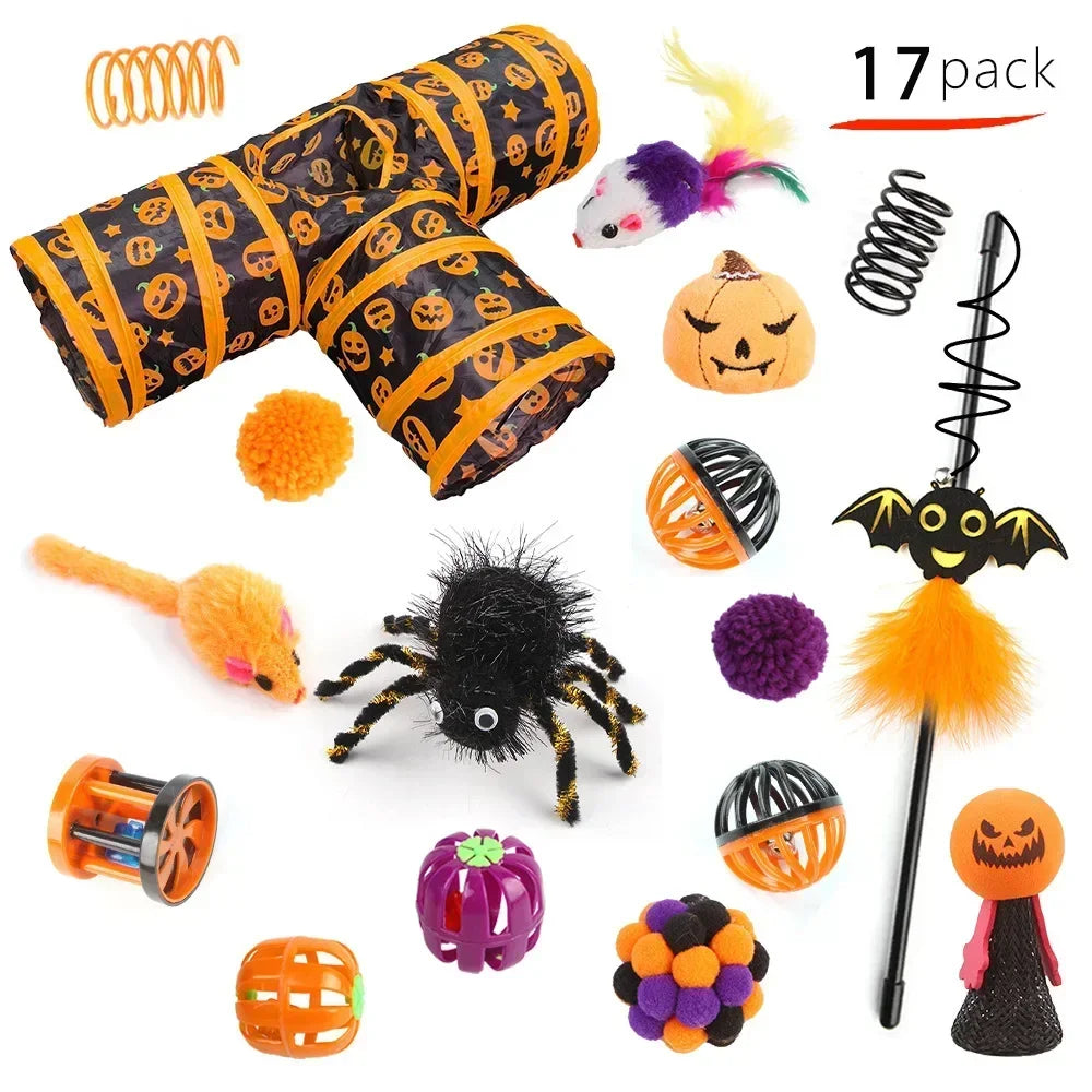 Pet Cat Halloween Toys Interactive Kitten Toy Funny Cat Tunnel Stick Sisal Mouse Bell Combination Set Kitten Toys Pet Products