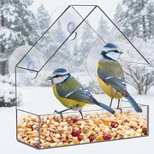 1PC Bird feeder with transparent window and external bird feeder with suction cup suitable for outdoor garden use