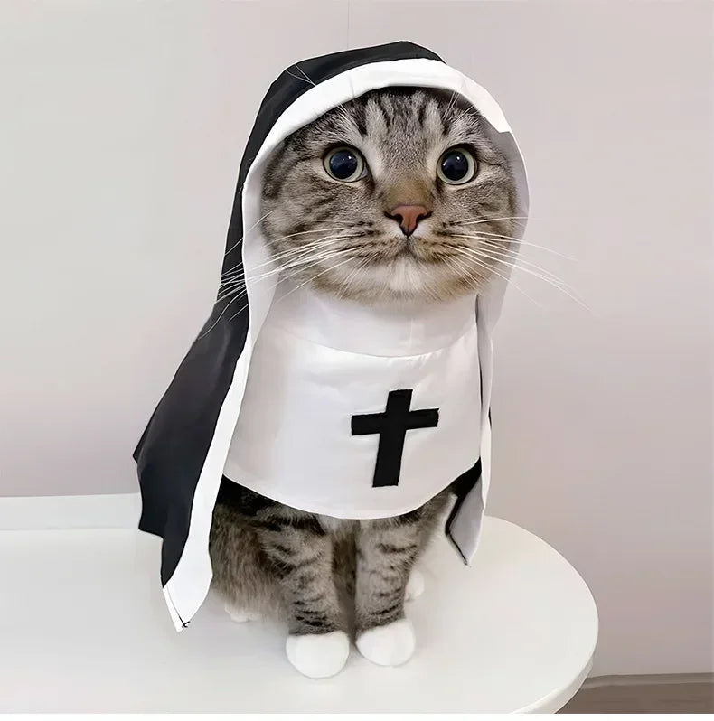 Funny Dog Cat Nun Costume – Halloween Pet Outfit with Cute Cape for Small & Medium Pets