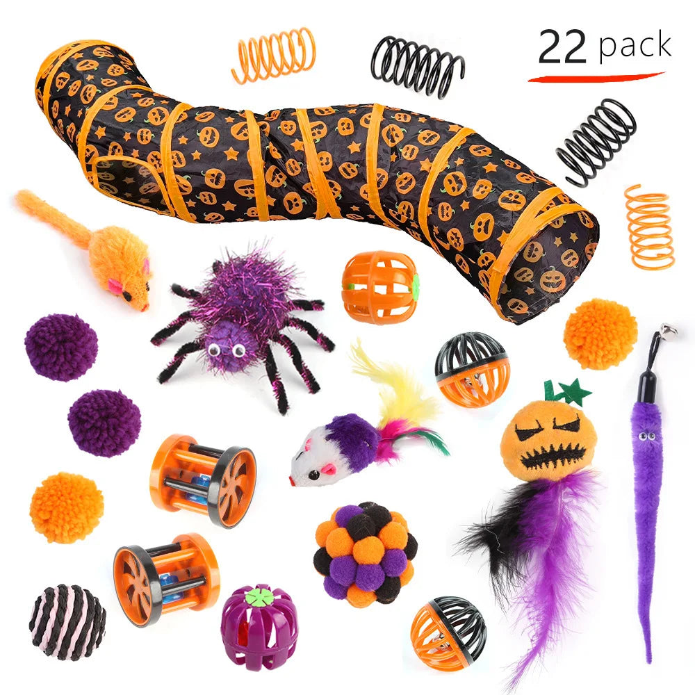 Pet Cat Halloween Toys Interactive Kitten Toy Funny Cat Tunnel Stick Sisal Mouse Bell Combination Set Kitten Toys Pet Products