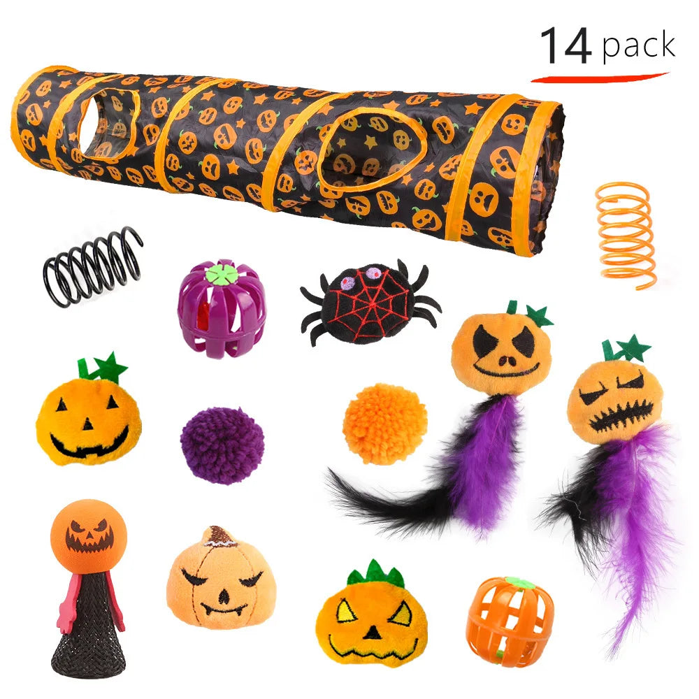Pet Cat Halloween Toys Interactive Kitten Toy Funny Cat Tunnel Stick Sisal Mouse Bell Combination Set Kitten Toys Pet Products