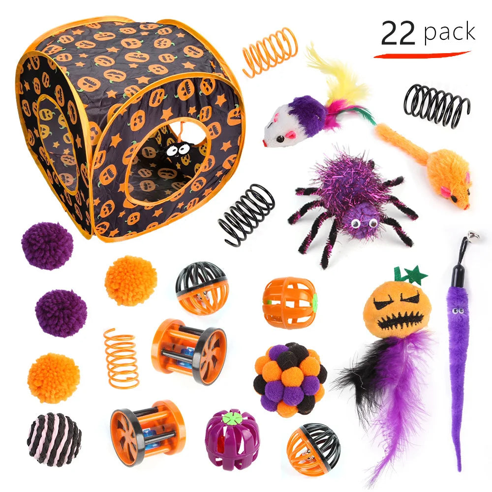 Halloween Toys Variety Pet Cat Toys Interactive Combination Set Kitten Toy Funny Cat Stick Sisal Mouse Bell