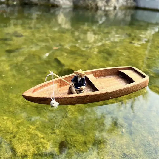 Handmade Wooden Boat Aquarium Decoration