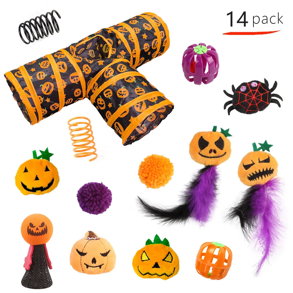 Halloween Toys Variety Pet Cat Toys Interactive Combination Set Kitten Toy Funny Cat Stick Sisal Mouse Bell
