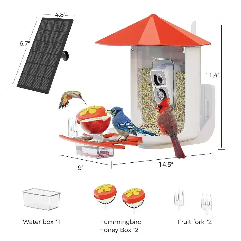Smart Bird Feeder with Camera 1080P HD AI Bird Identification Solar Powered Night Vision 2 Way Audio Waterproof IP65 for Outdoor