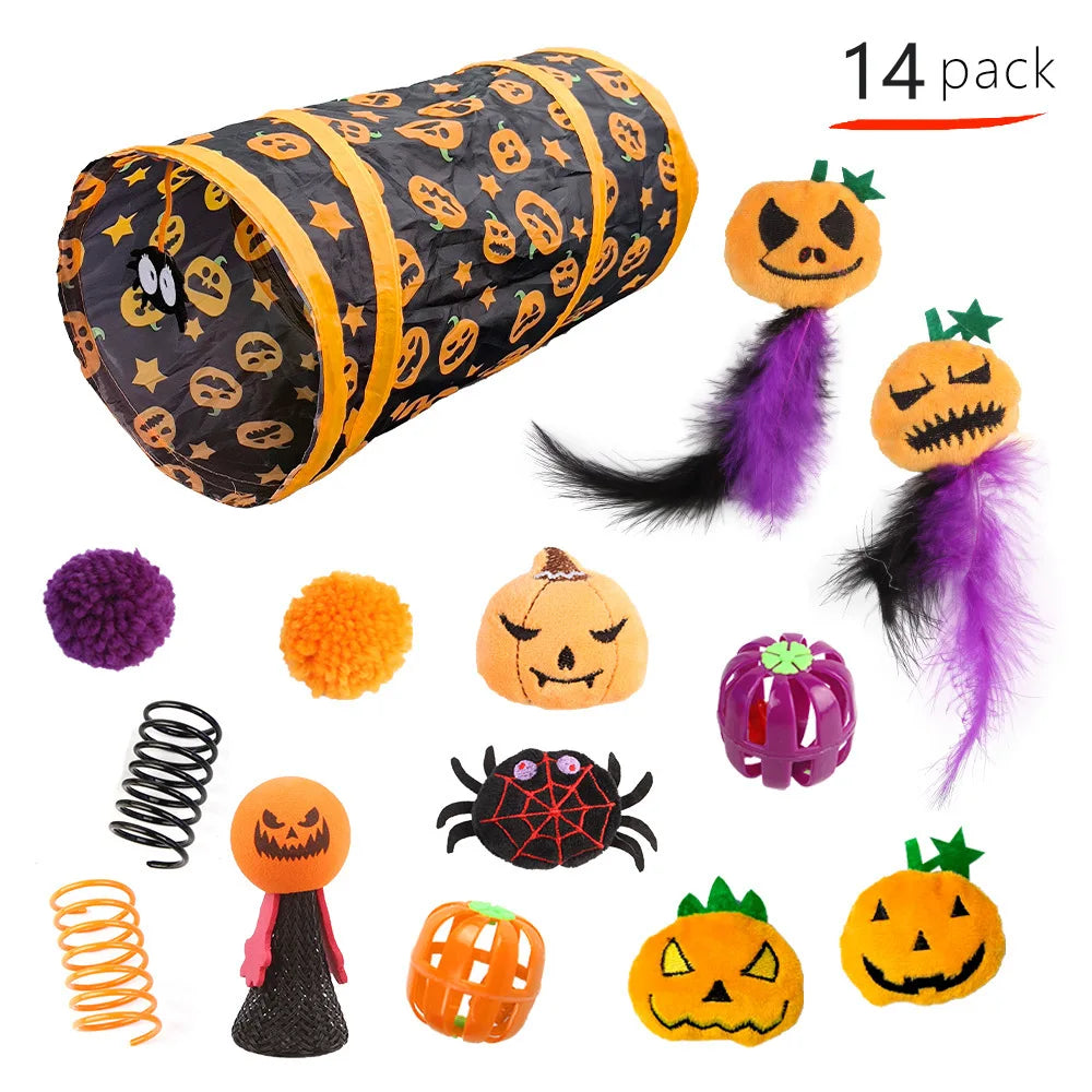 Halloween Toys Variety Pet Cat Toys Interactive Combination Set Kitten Toy Funny Cat Stick Sisal Mouse Bell