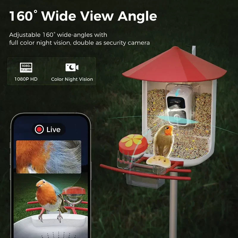 Smart Bird Feeder with Camera 1080P HD AI Bird Identification Solar Powered Night Vision 2 Way Audio Waterproof IP65 for Outdoor