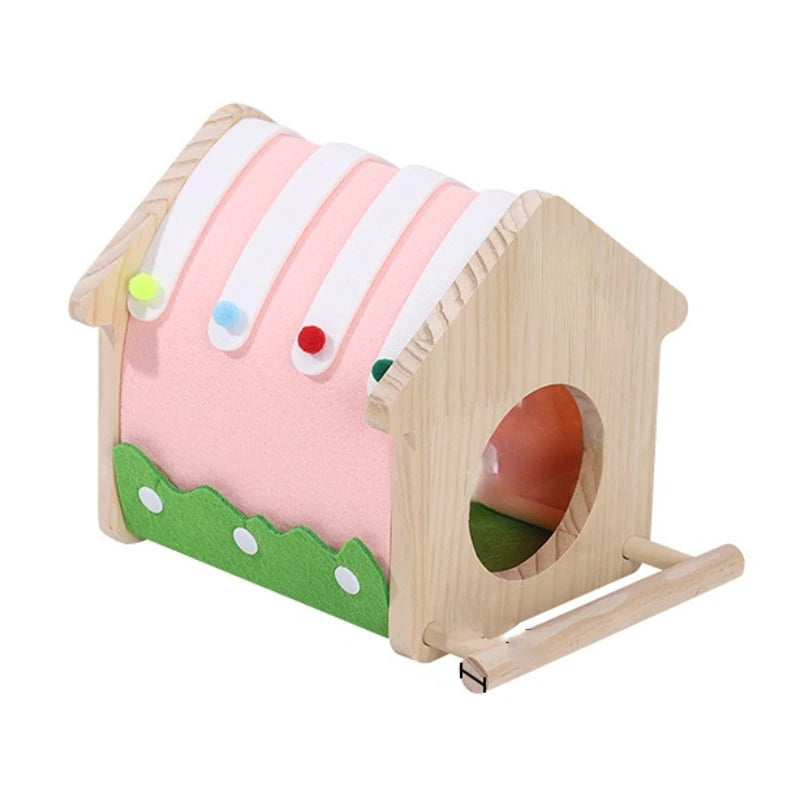 Winter Felt Wood Parakeet Nest Box – Colorful Bird House for Lovebirds & Cockatiels