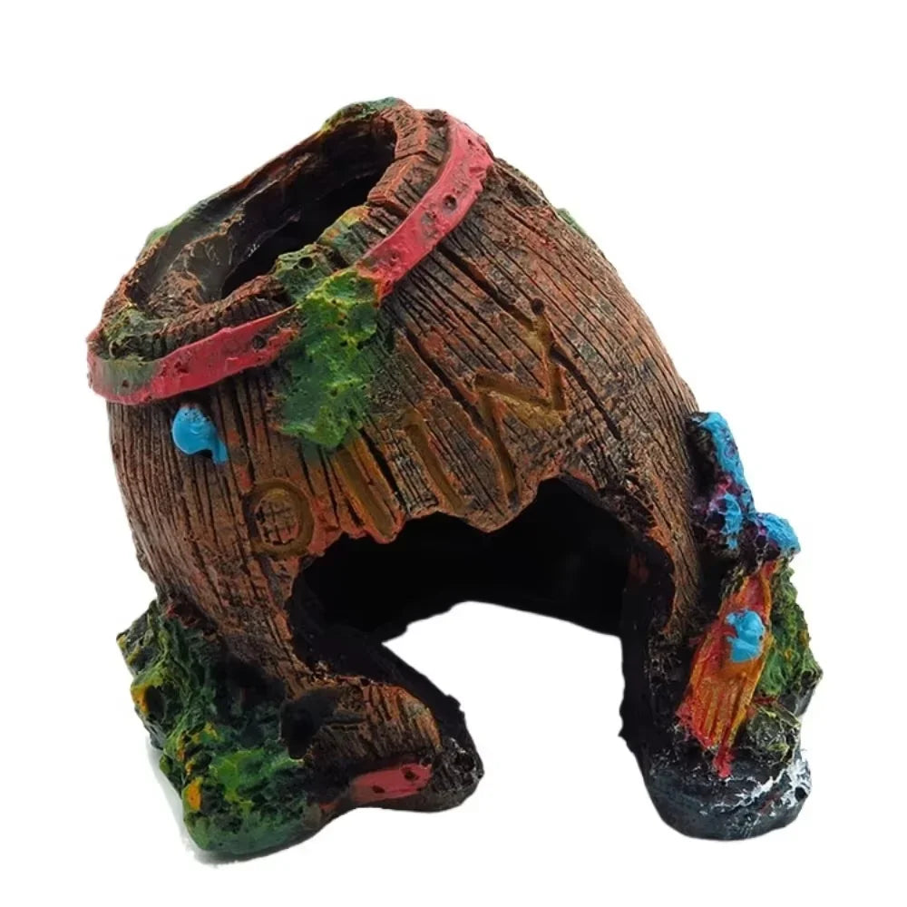 Aquarium Artificial Barrel Cave Resin Ornaments Decorations