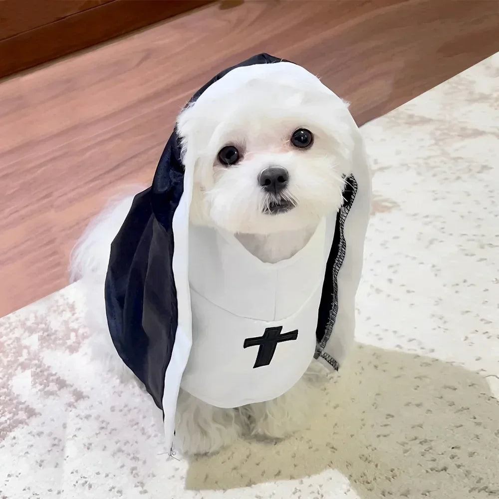 Funny Dog Cat Nun Costume – Halloween Pet Outfit with Cute Cape for Small & Medium Pets