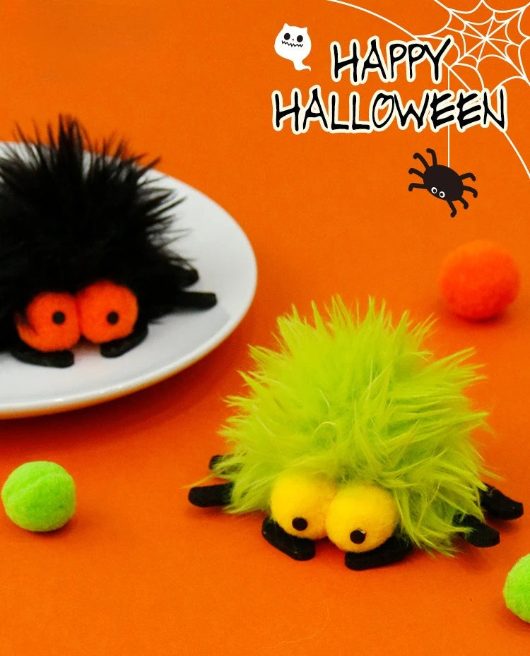 Halloween Catnip Toys That Can't Be Easily Bitten Funny Cat Pet Supplie Plush Long Haired Spiders with Bells Interactive Cat Toy