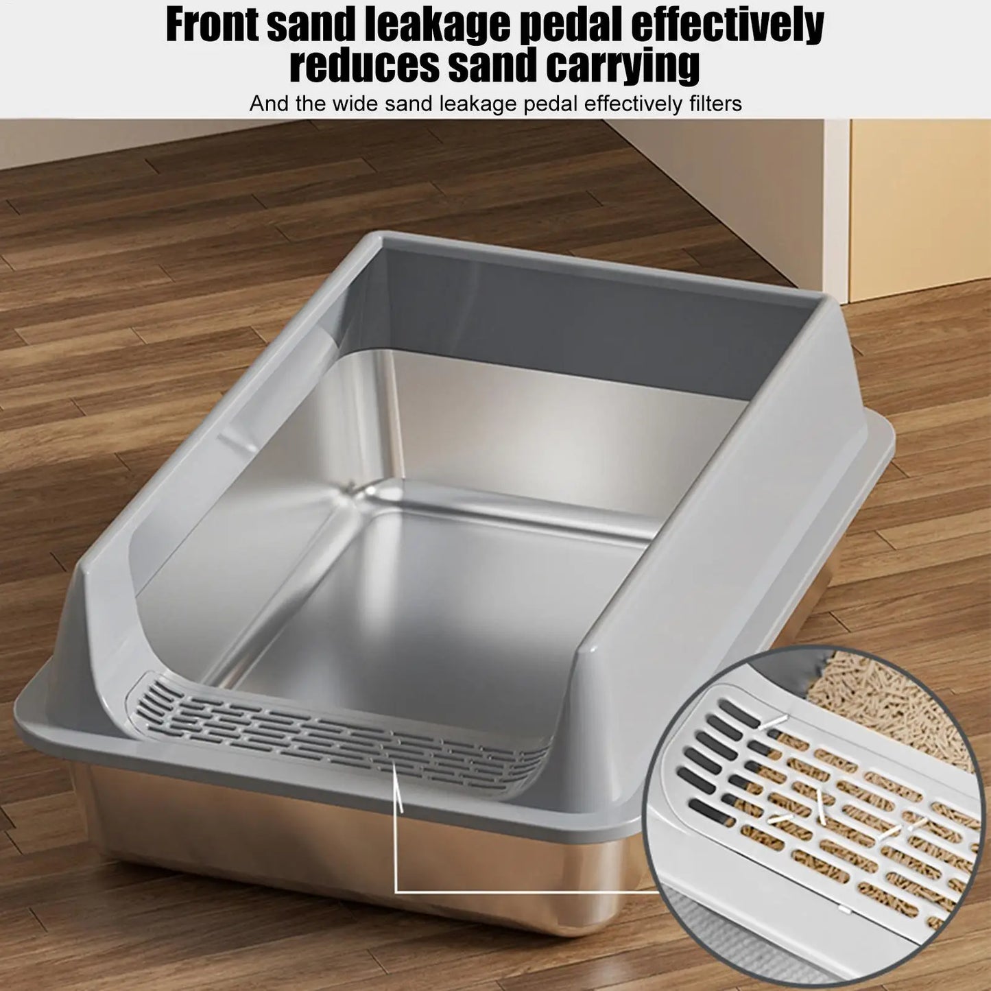Stainless Steel High-Sided Cat Litter Box with Lid & Scoop
