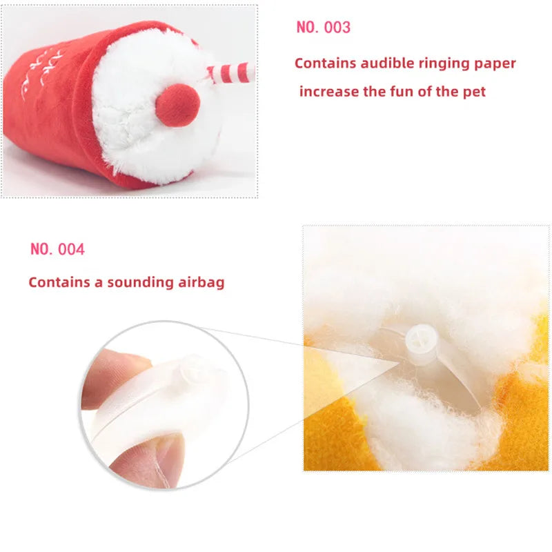Hamburger Pet Dog Chew Safe Milkshake Funny Dog Chew Toy Comfortable Puppy Molar Toy Pizza Plush Doll Pet Supplies Accessories