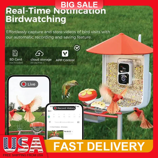 Smart Bird Feeder with Camera 1080P HD AI Bird Identification Solar Powered Night Vision 2 Way Audio Waterproof IP65 for Outdoor