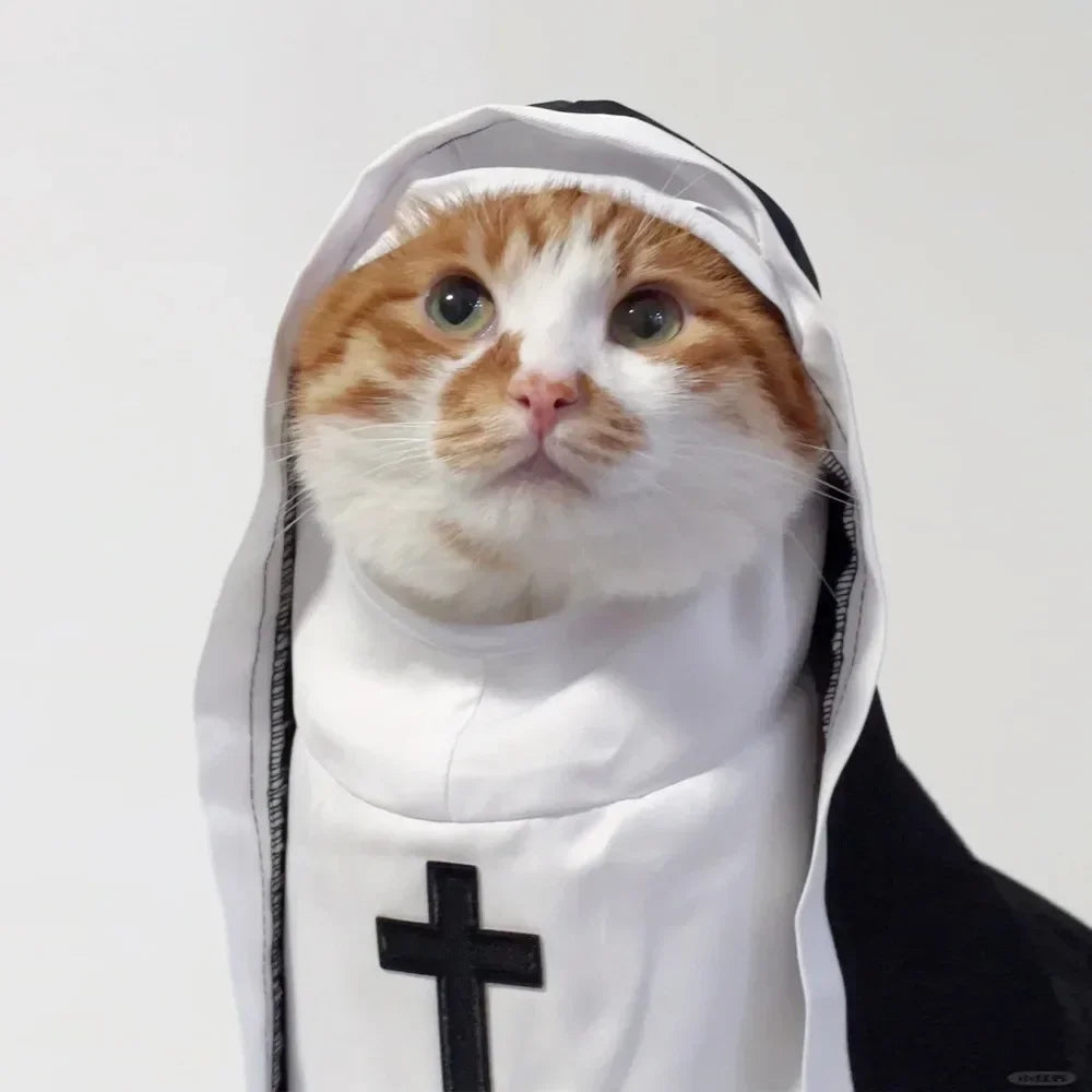 Funny Dog Cat Nun Costume – Halloween Pet Outfit with Cute Cape for Small & Medium Pets