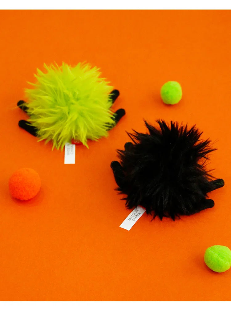 Halloween Catnip Toys That Can't Be Easily Bitten Funny Cat Pet Supplie Plush Long Haired Spiders with Bells Interactive Cat Toy