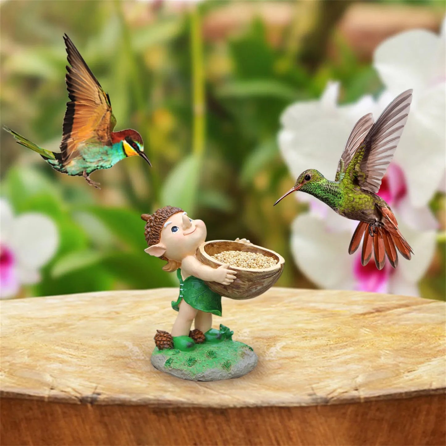 Hand Held Walnut Bird Bath Bowl Bird Feeder