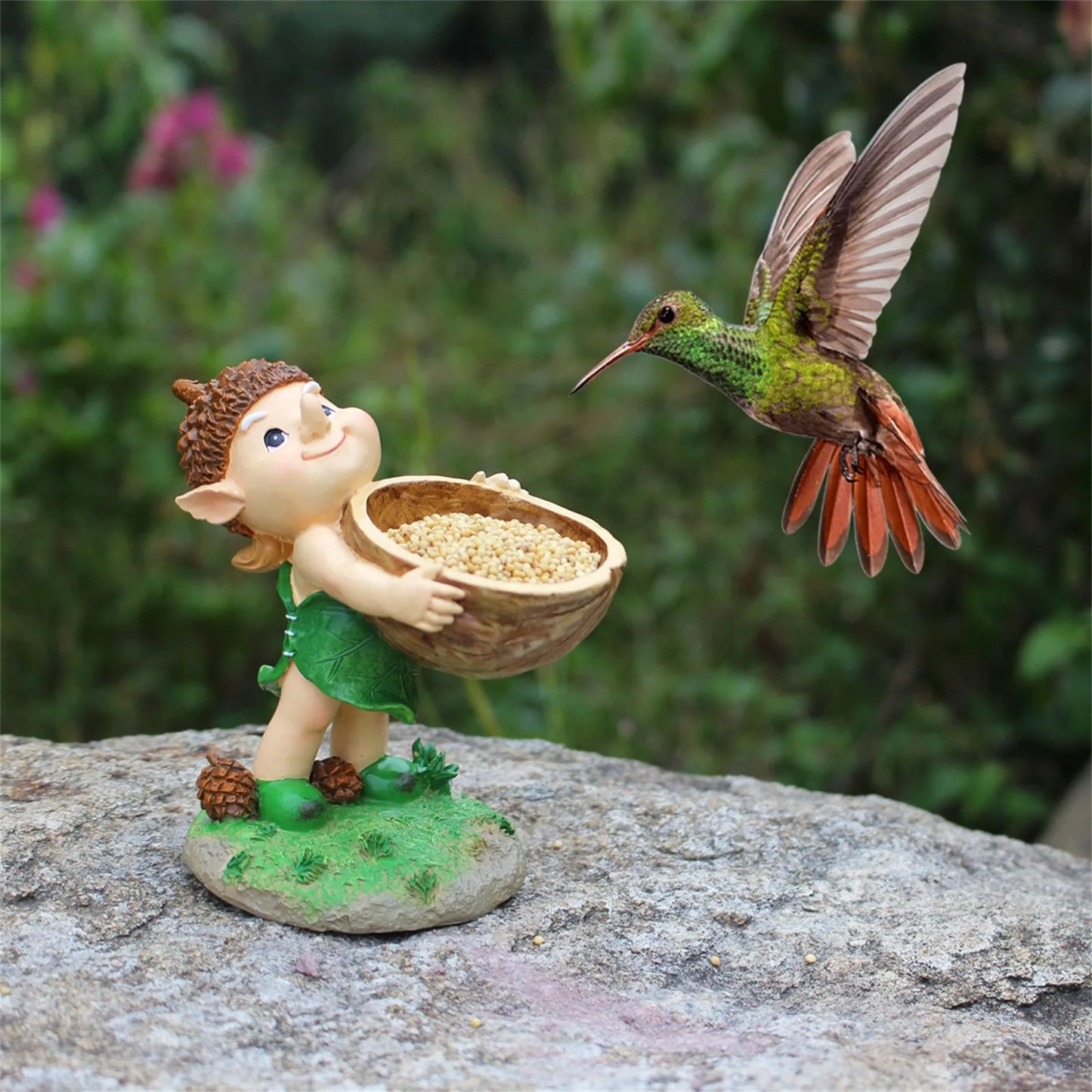 Hand Held Walnut Bird Bath Bowl Bird Feeder