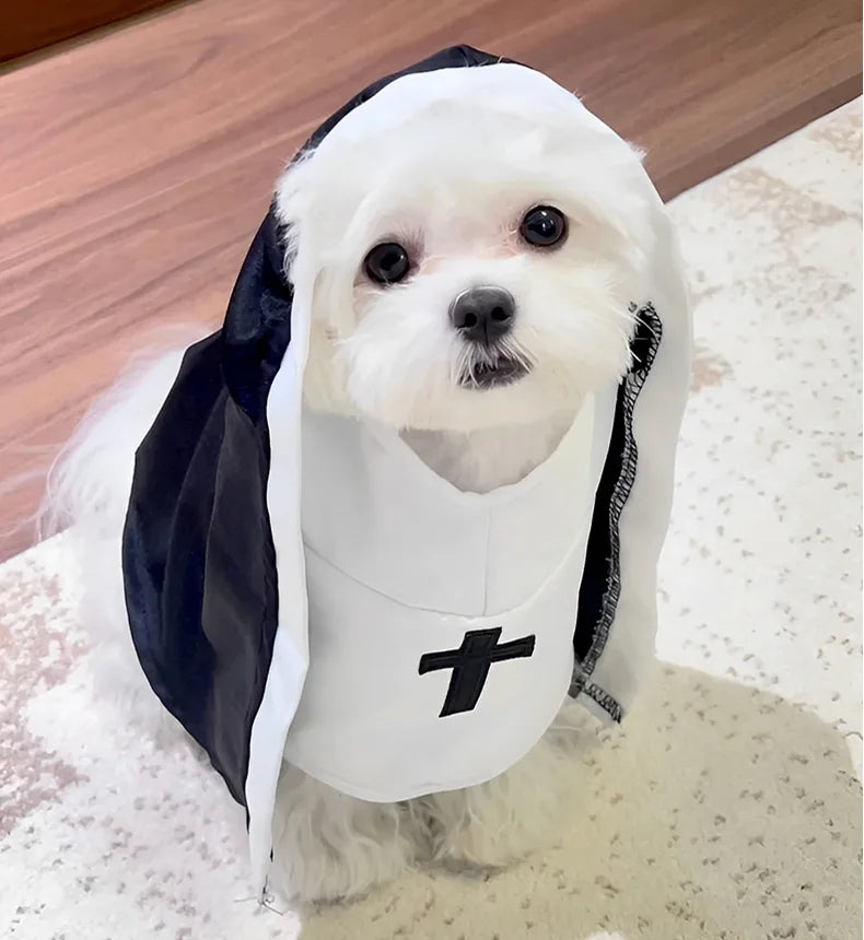 Funny Dog Cat Nun Costume – Halloween Pet Outfit with Cute Cape for Small & Medium Pets