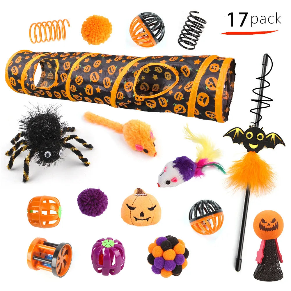 Halloween Toys Variety Pet Cat Toys Interactive Combination Set Kitten Toy Funny Cat Stick Sisal Mouse Bell