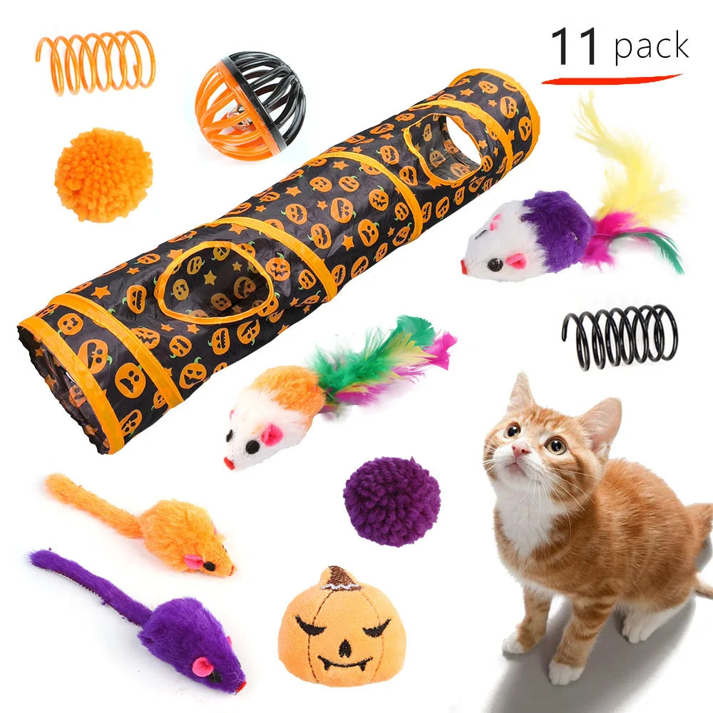 Halloween Toys Variety Pet Cat Toys Interactive Combination Set Kitten Toy Funny Cat Stick Sisal Mouse Bell