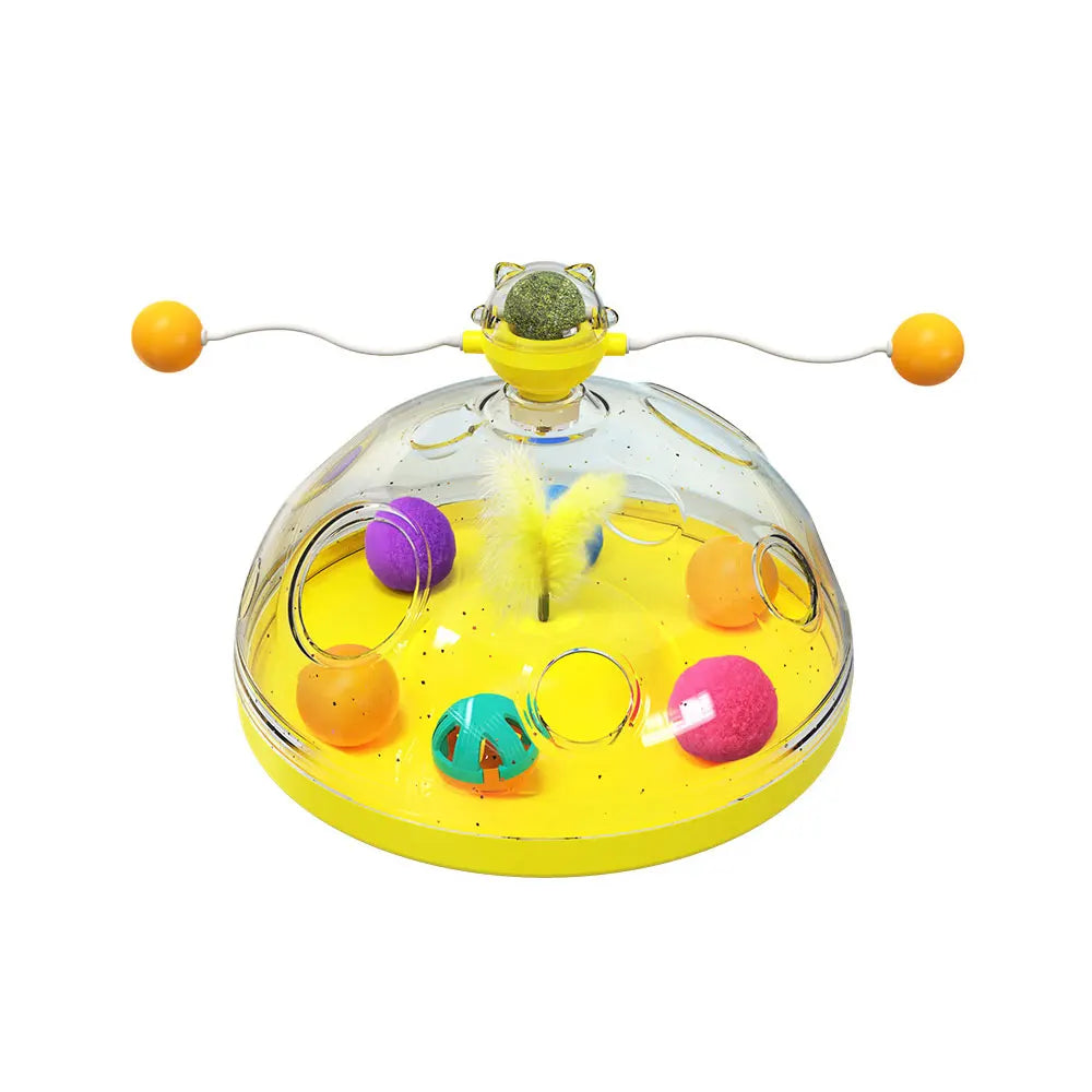 Interactive Cat Track Toy – Multi-Function Turntable with Feather & Catnip for Kittens